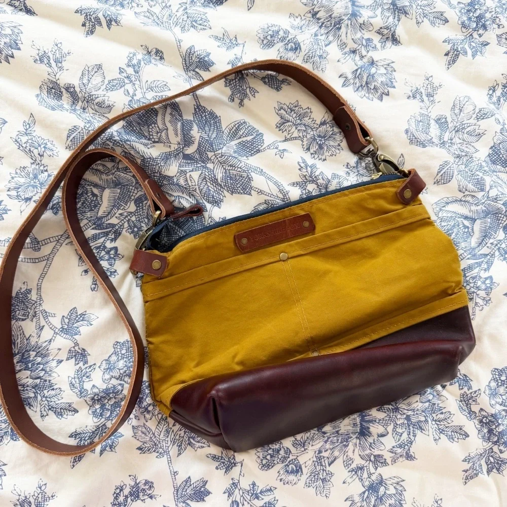 Yorkshire Fox Crossbody Purse Bag Handmade Made in UK Waxed Cotton Leather Brass